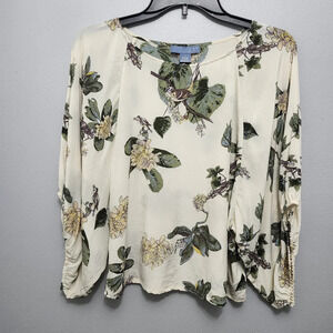 Die women's vintage blouse top 100% silk novelty prints cream and green …